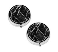 Pastillero con estampado de mármol blanco y negro con 3 compartimentos, portátil para bolsillo o bolso, organizador de píldoras decorativo de metal, organizador de vitaminas, regalo único