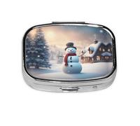 Pastillero con estampado de muñeco de nieve de Feliz Navidad, 2 compartimentos grandes a prueba de humedad, organizador portátil para viajes