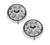 Pastillero con estampado de murciélago, 3 compartimentos, portátil, para bolsillo o bolso, organizador de píldoras decorativo de metal, organizador de vitaminas, regalo único