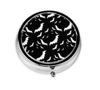 Pastillero con estampado de murciélagos voladores de Halloween, mini pastillero redondo, pastillero portátil, organizador de medicamentos de viaje