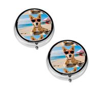 Pastillero con estampado de perro chihuahua con 3 compartimentos, portátil para bolsillo o bolso, organizador de píldoras decorativo de metal, organizador de vitaminas, regalo único