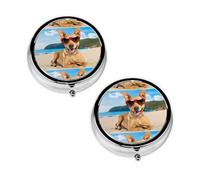 Pastillero con estampado de perro chihuahua con 3 compartimentos, portátil para bolsillo o bolso, organizador de píldoras decorativo de metal, organizador de vitaminas, regalo único