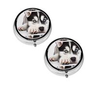 Pastillero con estampado de perro Husky con 3 compartimentos, portátil para bolsillo o bolso, organizador de píldoras decorativo de metal, organizador de vitaminas, regalo único