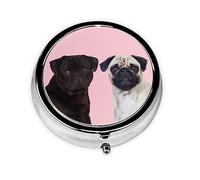 Pastillero con estampado de perro Pug, pastillero, pastillero cuadrado para bolsillo o monedero, pastillero pequeño, organizador de pastillas de viaje