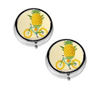 Pastillero con estampado de piña, 3 compartimentos, portátil, para bolsillo o bolso, organizador de píldoras decorativo de metal, organizador de vitaminas, regalo único