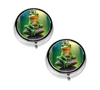 Pastillero con estampado de rana con 3 compartimentos, portátil, para bolsillo o bolso, organizador de píldoras, organizador de vitaminas de metal decorativo, regalo único