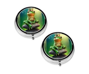 Pastillero con estampado de rana con 3 compartimentos, portátil, para bolsillo o bolso, organizador de píldoras, organizador de vitaminas de metal decorativo, regalo único