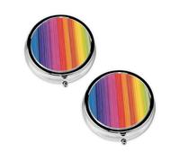 Pastillero con estampado de rayas de color arcoíris, 3 compartimentos, portátil, para bolsillo o bolso, organizador de píldoras decorativo de metal, organizador de vitaminas, regalo único