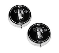 Pastillero con estampado de vaca en blanco y negro con 3 compartimentos, portátil para bolsillo o bolso, organizador de píldoras decorativo de metal, organizador de vitaminas, regalo único