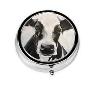 Pastillero con estampado de vaca en blanco y negro, estuche para medicamentos de 3 compartimentos, organizador portátil