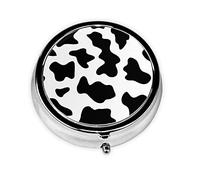 Pastillero con estampado de vaca en blanco y negro, pastillero de viaje personalizado, pastillero redondo, caja organizadora de vitaminas decorativa de Metal para medicinas