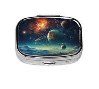 Pastillero con estampado espacial Galaxy Moon, 2 compartimentos grandes a prueba de humedad, organizador portátil para viajes