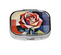 Pastillero con estampado geométrico de rosas, organizador compacto con diseño de impresión completa para viajes y uso diario