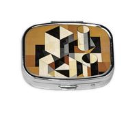Pastillero con estampado geométrico retro, organizador de pastillas compacto con diseño de impresión completa para viajes y uso diario