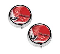 Pastillero con estampado mágico de Navidad, 3 compartimentos, portátil, para bolsillo o bolso, organizador de píldoras decorativo de metal, organizador de vitaminas, regalo único