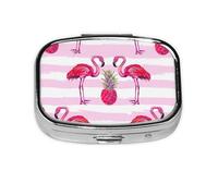 Pastillero con estampado tropical de flamenco y piña, pastillero de viaje, mini pastillero cuadrado, 2 compartimentos