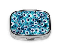 Pastillero con flores azules, elegante pastillero para bolsillo o monedero, bonito pastillero pequeño, organizador de pastillas de viaje
