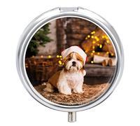 Pastillero con fondo navideño para perro, lindo pastillero, organizador de pastillas, 2 compartimentos