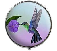 Pastillero con foto artística de colibrí morado y violeta, pastillero de cristal, caja de caramelos