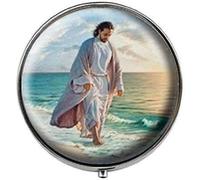 Pastillero con foto artística de Jesús en el mar de Galilea, pastillero de cristal, caja de caramelos