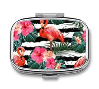 Pastillero con hojas de palma, flamenco, hibisco, lindo pastillero diario, organizador de pastillas, 2 compartimentos