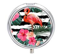 Pastillero con hojas de palma, flamenco, hibisco, lindo pastillero diario, organizador de pastillas, 2 compartimentos