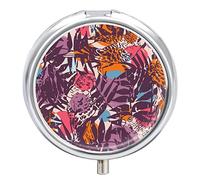 Pastillero con hojas de palma tropicales, 2 compartimentos, portátil, organizador de pastillas de viaje