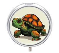 Pastillero con ilustración de tortuga de dibujos animados, bonito pastillero redondo, portátil, organizador de vitaminas para medicina y bolsillo