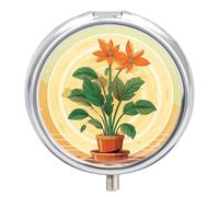 Pastillero con ilustración de vector de plantas, bonito pastillero redondo, portátil, organizador de vitaminas para medicina, bolsillo