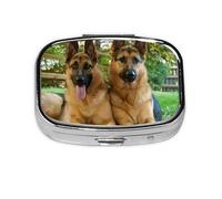 Pastillero con impresión de perros pastores alemanes, 2 compartimentos, organizador portátil