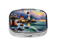 Pastillero con impresión de pintura de diamante de Lighthouse, 2 compartimentos grandes a prueba de humedad, organizador portátil para viajes