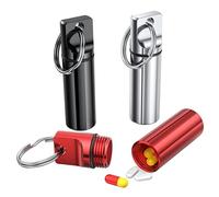 Pastillero con llavero de 3 piezas, pastillero portátil de aleación de aluminio impermeable para picnic y acampada al aire libre, bolsa de viaje, soporte para agujas de algodón