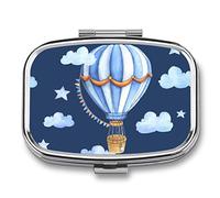 Pastillero con nubes, estrellas y globos, 2 compartimentos, portátil, pastillero organizador de pastillas de viaje