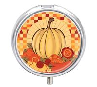 Pastillero con patrón clásico de calabaza, bonito pastillero redondo, portátil, organizador de vitaminas para medicina, bolsillo