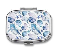 Pastillero con patrón de concha de estrella de mar, lindo pastillero diario organizador de pastillas 2 compartimentos