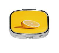 Pastillero con patrón de limón amarillo, organizador de pastillas de viaje, caja de medicina cuadrada pequeña para bolso y regalos de bolsillo