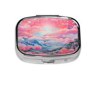 Pastillero con patrón de paisaje de arco iris, pastillero de viaje, organizador de píldoras cuadrado pequeño para bolso y regalos de bolsillo