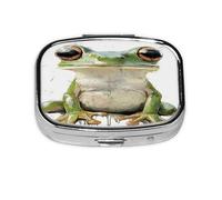 Pastillero con patrón de rana verde agua, pastillero organizador de pastillero de viaje, pequeño cuadrado para bolso y regalos de bolsillo