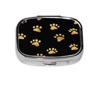 Pastillero con patrón dorado de pata de perro, organizador de pastillas de viaje, caja de medicina cuadrada pequeña para bolso y regalos de bolsillo