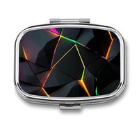 Pastillero con patrón geométrico oscuro, verde neón, naranja, 2 compartimentos, organizador de pastillas de viaje para bolso de bolsillo