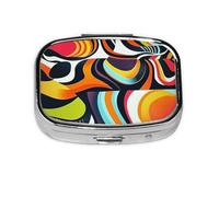 Pastillero con patrones psicodélicos complejos para viajar, organizador cuadrado portátil con compartimentos para medicamentos, vitaminas y suplementos, diseño de metal duradero.