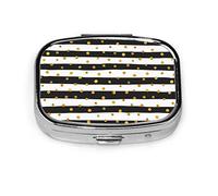 Pastillero con puntos dorados, a rayas blancas y negras, pastillero para bolsillo o monedero, bonito pastillero pequeño, organizador de pastillas de viaje