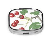 Pastillero con rama de espino, pastillero de frutas rojas para bolsillo o monedero, bonito contenedor pequeño para pastillas, organizador de pastillas de viaje