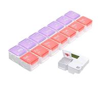 Pastillero con recordatorio de iris, organizador de 14 pastilleros de rejilla | Pastillero arcoíris con alarma | Pastillero de embalaje sellado | Colorido pastillero de viaje semanal para