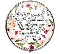 Pastillero con texto en inglés "Christian Faith Scripture", versículo bíblico, arte religioso cristiano, pastillero con abalorio, caja de cristal para dulces