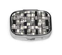Pastillero con textura a cuadros en blanco y negro, pastillero para bolsillo o monedero, pastillero pequeño bonito, organizador de pastillas de viaje