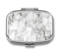 Pastillero con textura de mármol blanco y gris, 2 compartimentos, portátil, organizador de pastillas de viaje para bolso de bolsillo