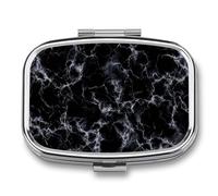 Pastillero con textura de mármol negro, 2 compartimentos, portátil, organizador de píldoras de viaje para bolso de bolsillo