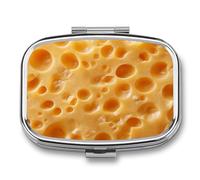 Pastillero con textura de queso con 2 compartimentos, portátil, organizador de pastillas de viaje para bolso de bolsillo