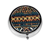 Pastillero con textura étnica tribal africana, organizador redondo de 3 compartimentos y pastillero de viaje portátil para viajes.